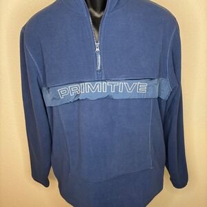 Primitive Pullover Fleece 1/4 Zip Blue Zipper Pockets Mens Sz Small